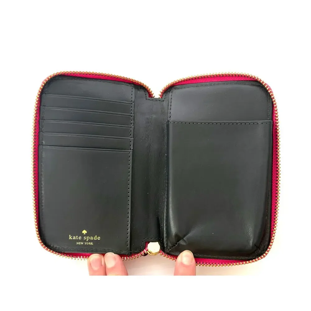 Kate Spade New York Wristlet Hot Pink Fluorescent Zip Phone Card Holder Case